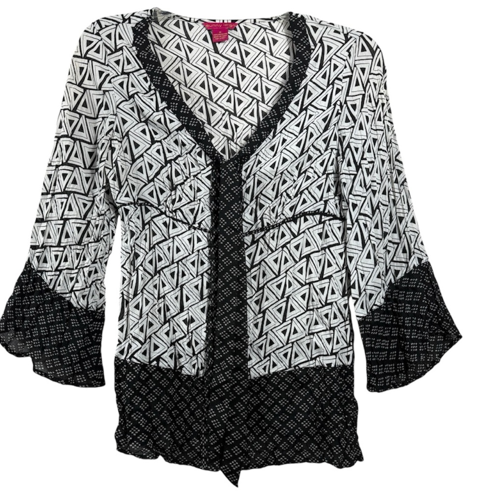 Sunny Leigh Boho Tie Front Blouse Bell Sleeve Whimsygoth Top Medium - Picture 2 of 8